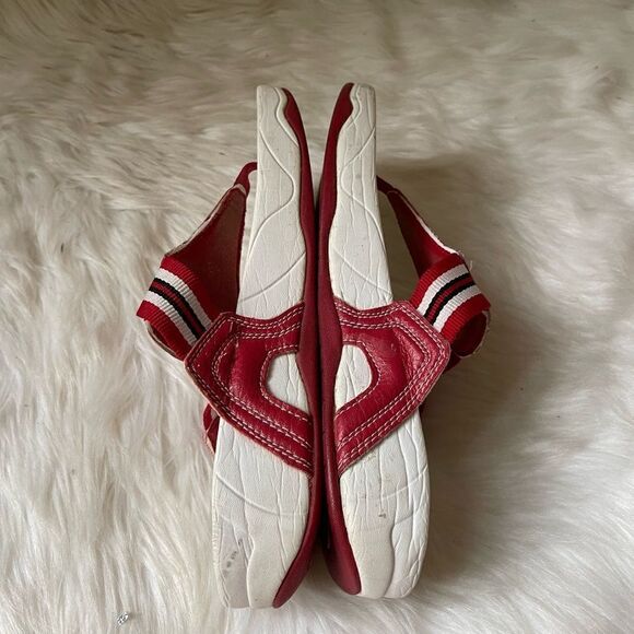La Gear leather and fabric White,red and Blue t wedge thong sandals size… - Picture 4 of 8